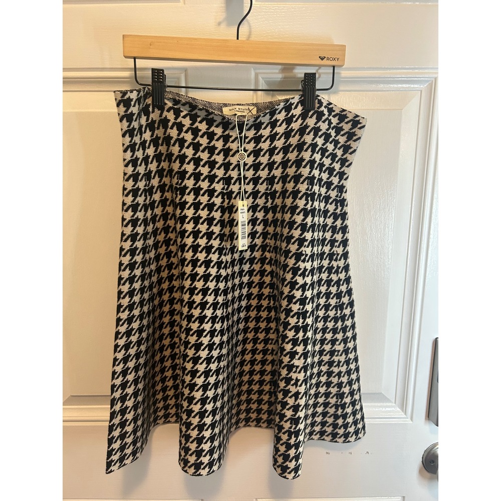 Max‎ Studio London Knit Skirt Black Cream Houndstooth A-Line Pull On
